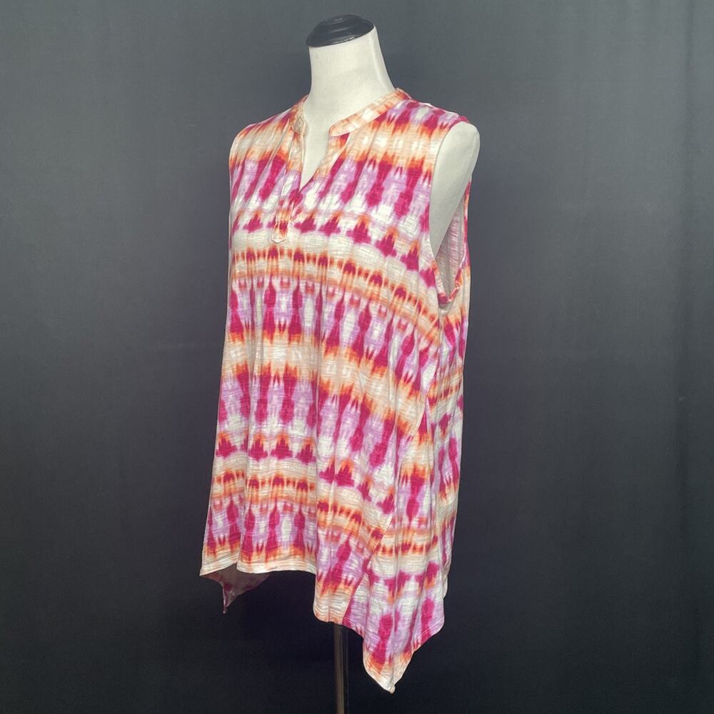 Chicos 3 Womens XL Sleeveless Tank Slub V-neck Top Red/Orange Tie Dye Lagenlook - Picture 11 of 11